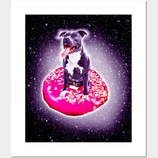 Outer Space Galaxy Dog Riding Doughnut Posters and Art